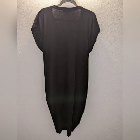 ZARA Ruched Black Dress Draped V-neck adjustable length Size L 100% Cotton EUC - Picture 4 of 4